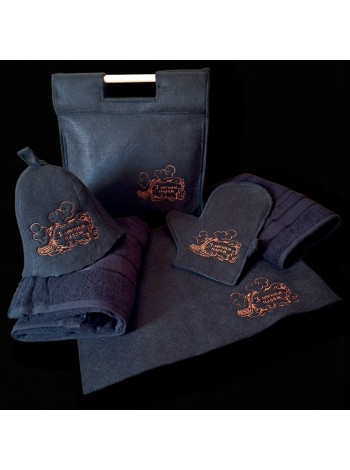 Подарунковий банний набір "З легким паром" 6в1 (чорний), фетр