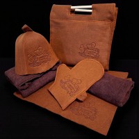 Подарунковий банний набір "З легким паром" 6в1 (коричневий), фетр