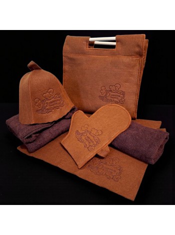 Подарунковий банний набір "З легким паром" 6в1 (коричневий), фетр