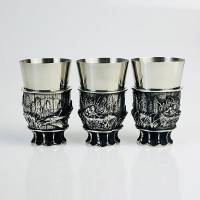 Чарки авторські "Полювання", 3 шт, біла бронза