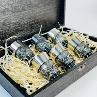 Чарки авторські "Полювання", 6 шт, біла бронза