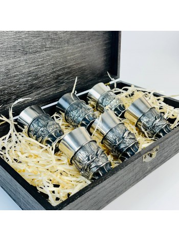 Чарки авторські "Полювання", 6 шт, біла бронза