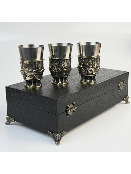 Чарки авторські "Полювання", 3 шт, латунь