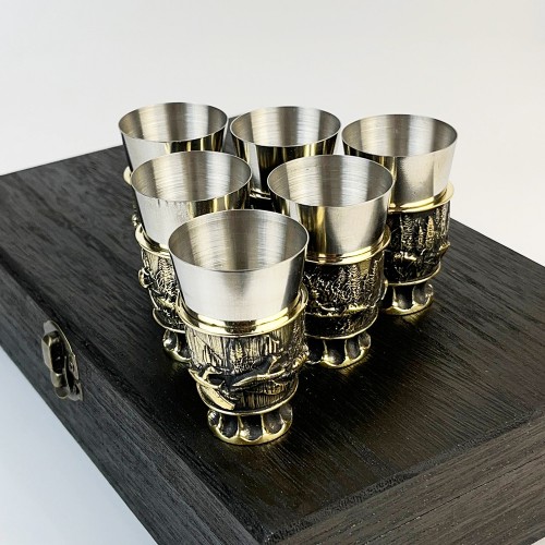 Чарки авторські "Полювання", 6 шт, латунь