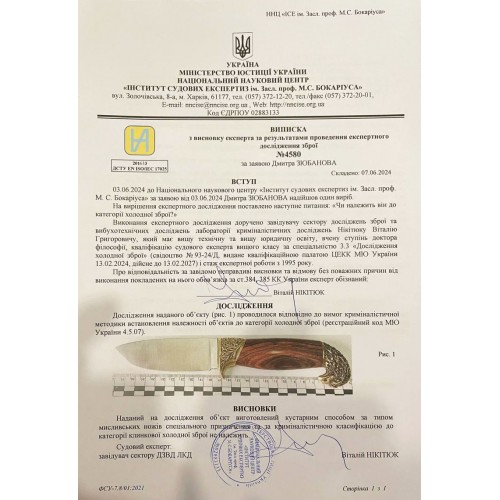"Птах" ніж ручної роботи, вик. №2